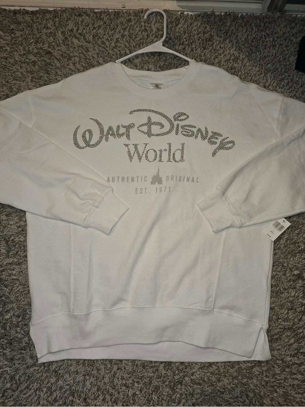 Disney White Crewneck Sweatshirt with Rhinestone Walt Disney World Logo